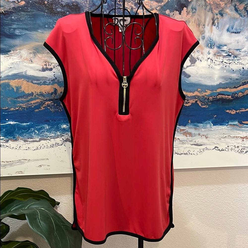 Red Sleeveless Top with Black Trim by Carmen Marc Valvo